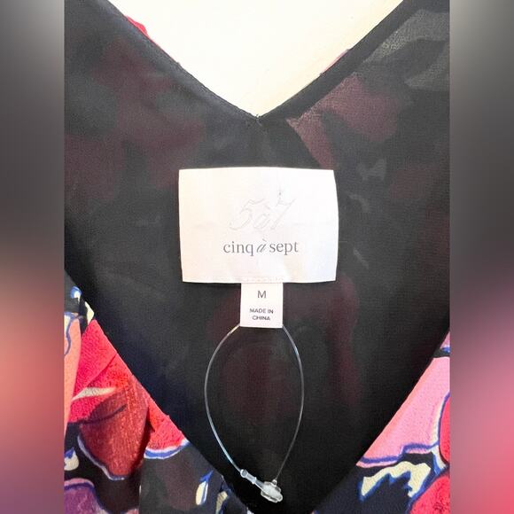 Cinq a Sept Naomi Floral Ruffle Asymmetric Top V Neck Tiered femme spring bright - Picture 5 of 10